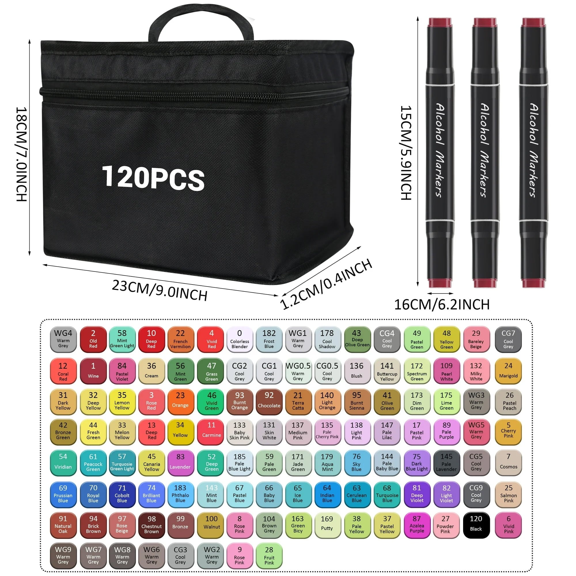 120 Colors Alcohol Markers Set with Carrying Case, Dual Tip Point, Assorted Colors, 120 Count - Image 3