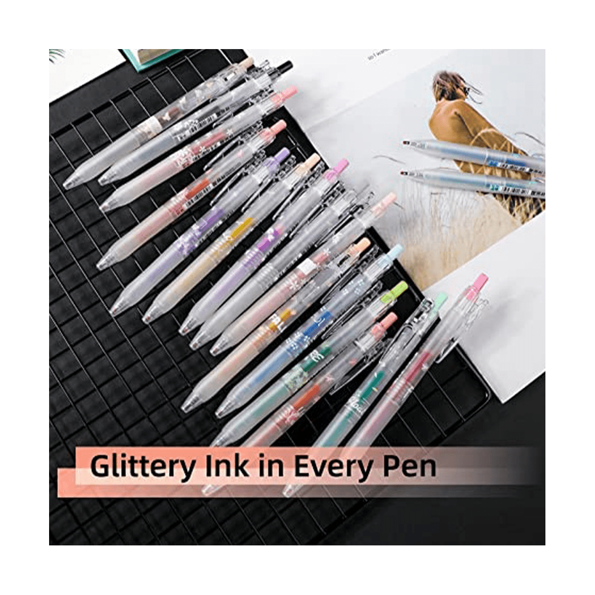 Glitter Gel Ink Pen 16 Assorted Color Retractable Gel Pen Set 0.7mm Fine Tip Colored Journaling Pen Coloring Drawing - Image 5