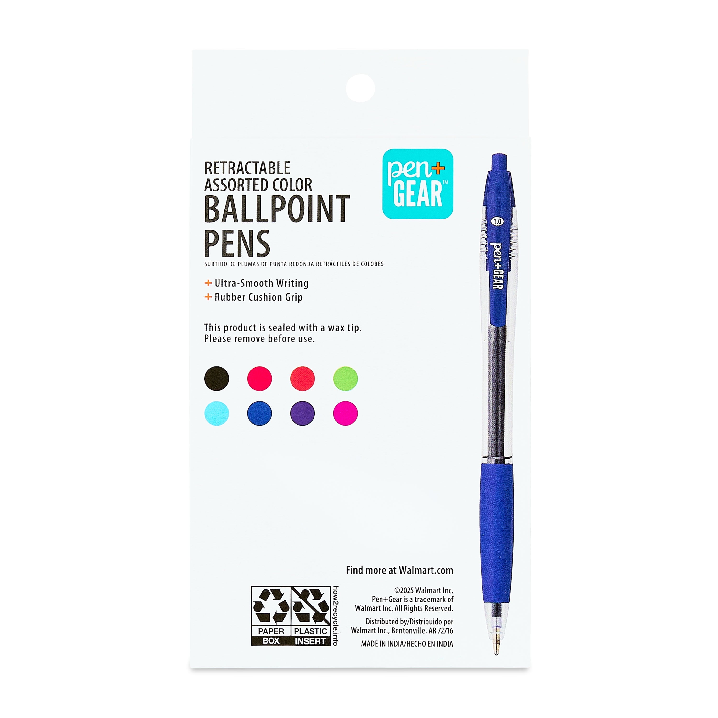 Retractable Ballpoint Pens, Medium Point, 1.0 mm, 8 Count, Assorted Colors - Image 2