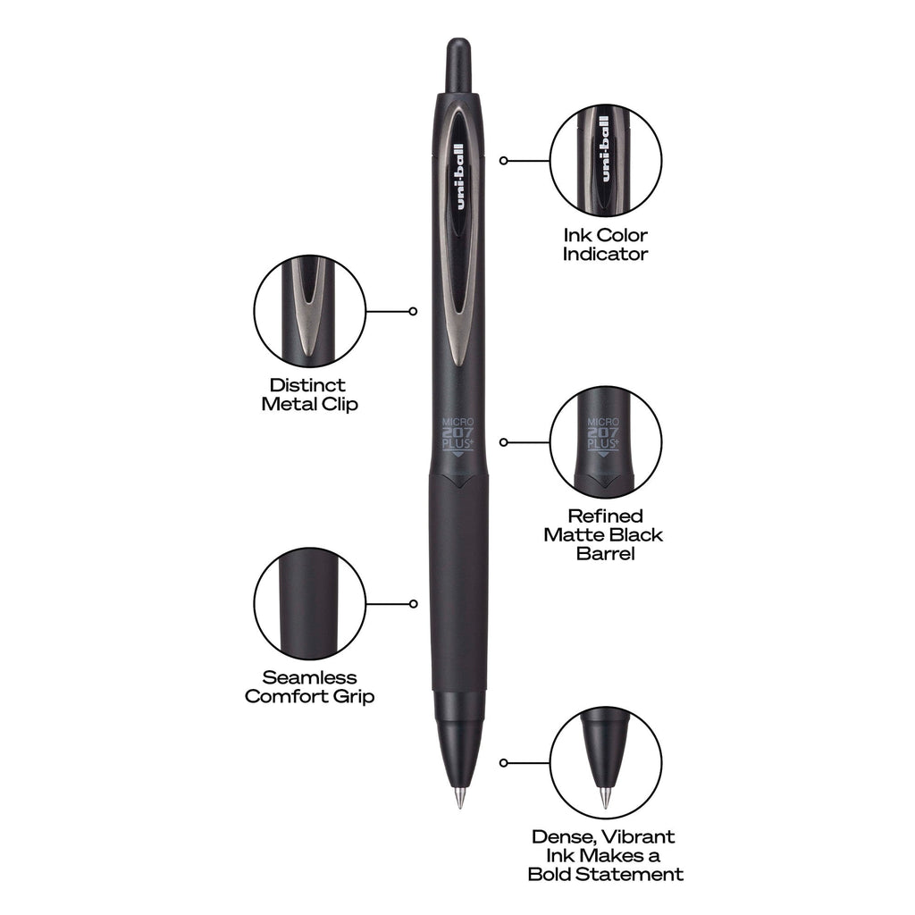 (2 pack) uniball™ 207 Plus+ Retractable Gel Pens, Micro Point (0.5mm), Black Barrel, Black Ink, 4 Pack - Image 5
