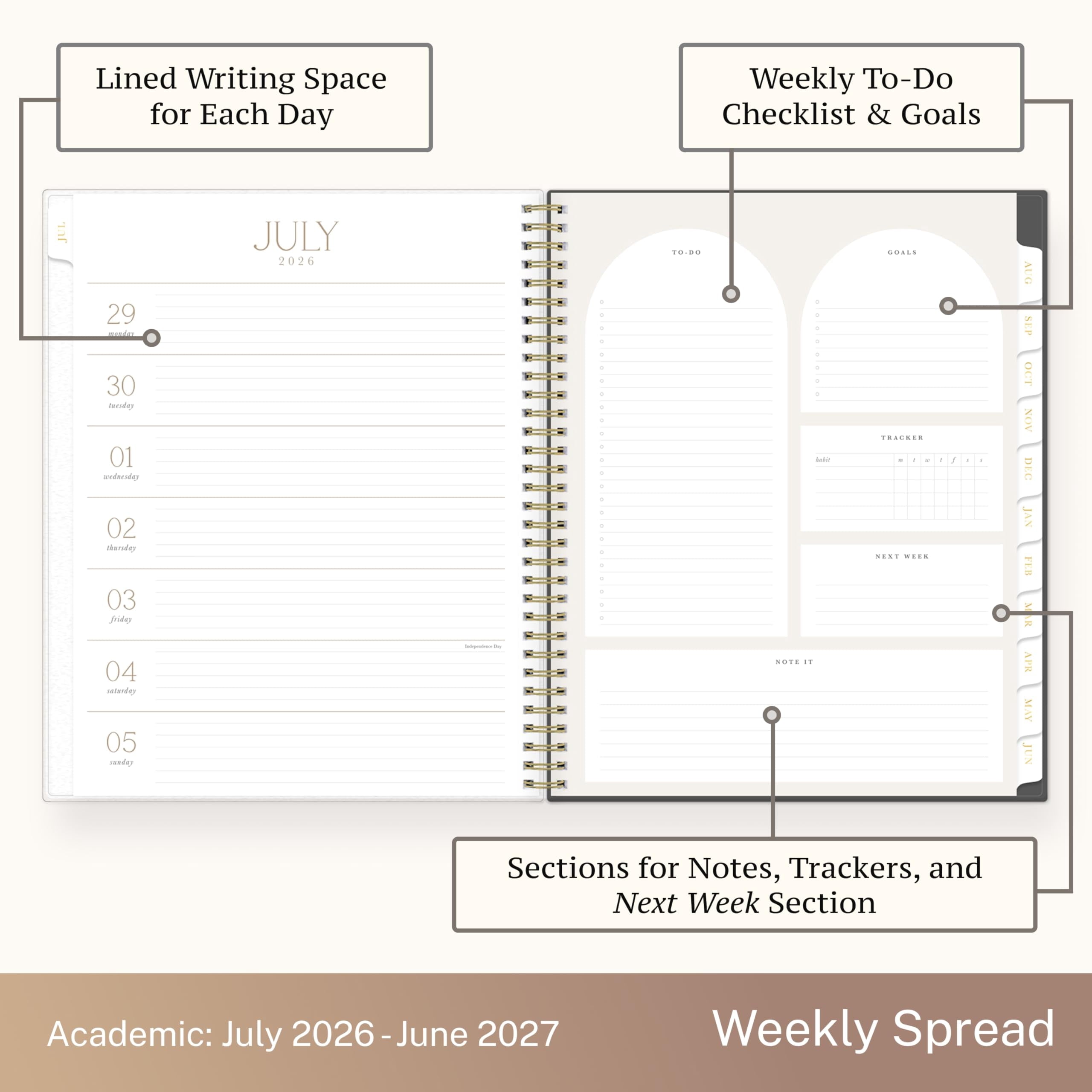 Blue Sky Life Note It 2026-2027 Academic Year Weekly and Monthly Planner, July 2026 - June 2027, 8.5 x 11, Flexible Cover, Laminated Tabs, W - Image 4
