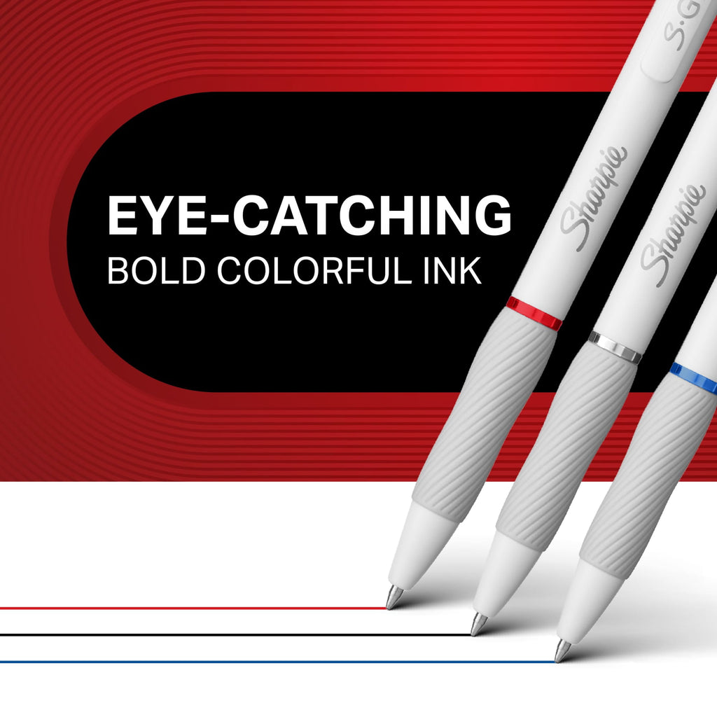 (3 pack) Sharpie S-Gel, Gel Pens, Medium Point (0.7mm), Black, Red and Blue Gel Ink Pens, 4 Count - Image 4