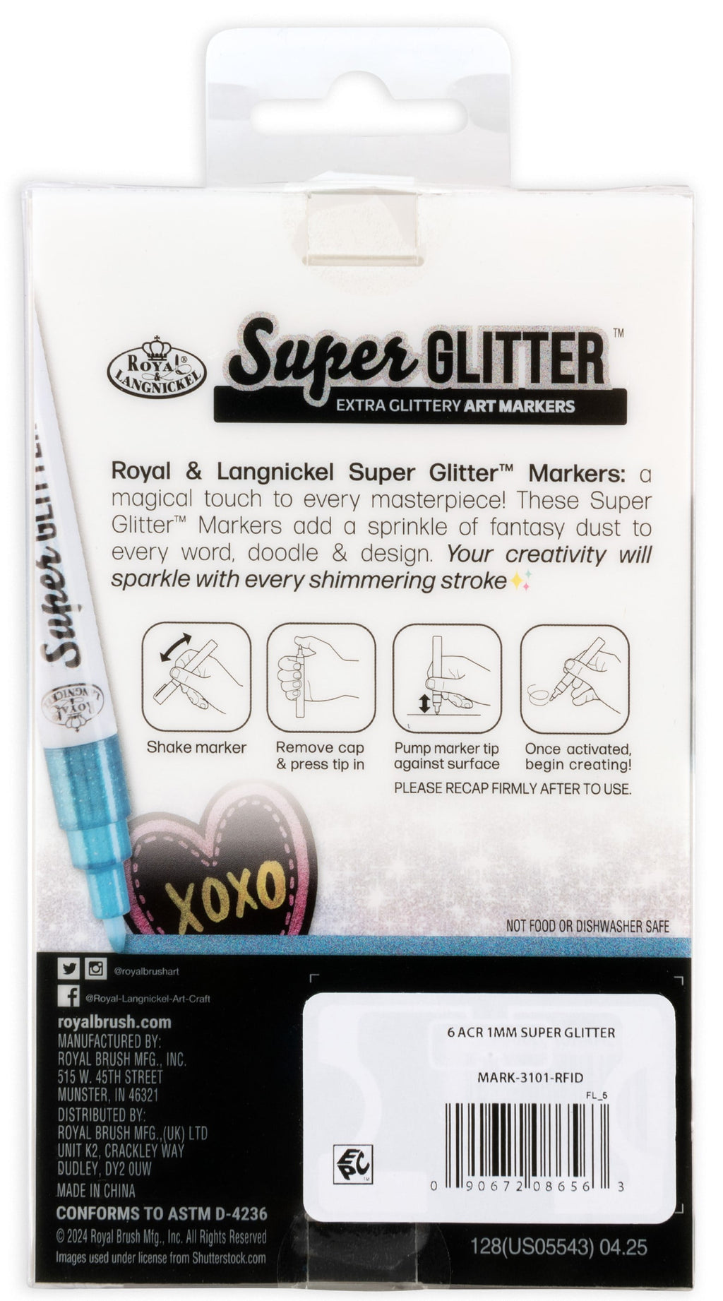 Royal & Langnickel Super Glitter Artist 6 Piece Marker Set with 1.0MM Tips - Image 2