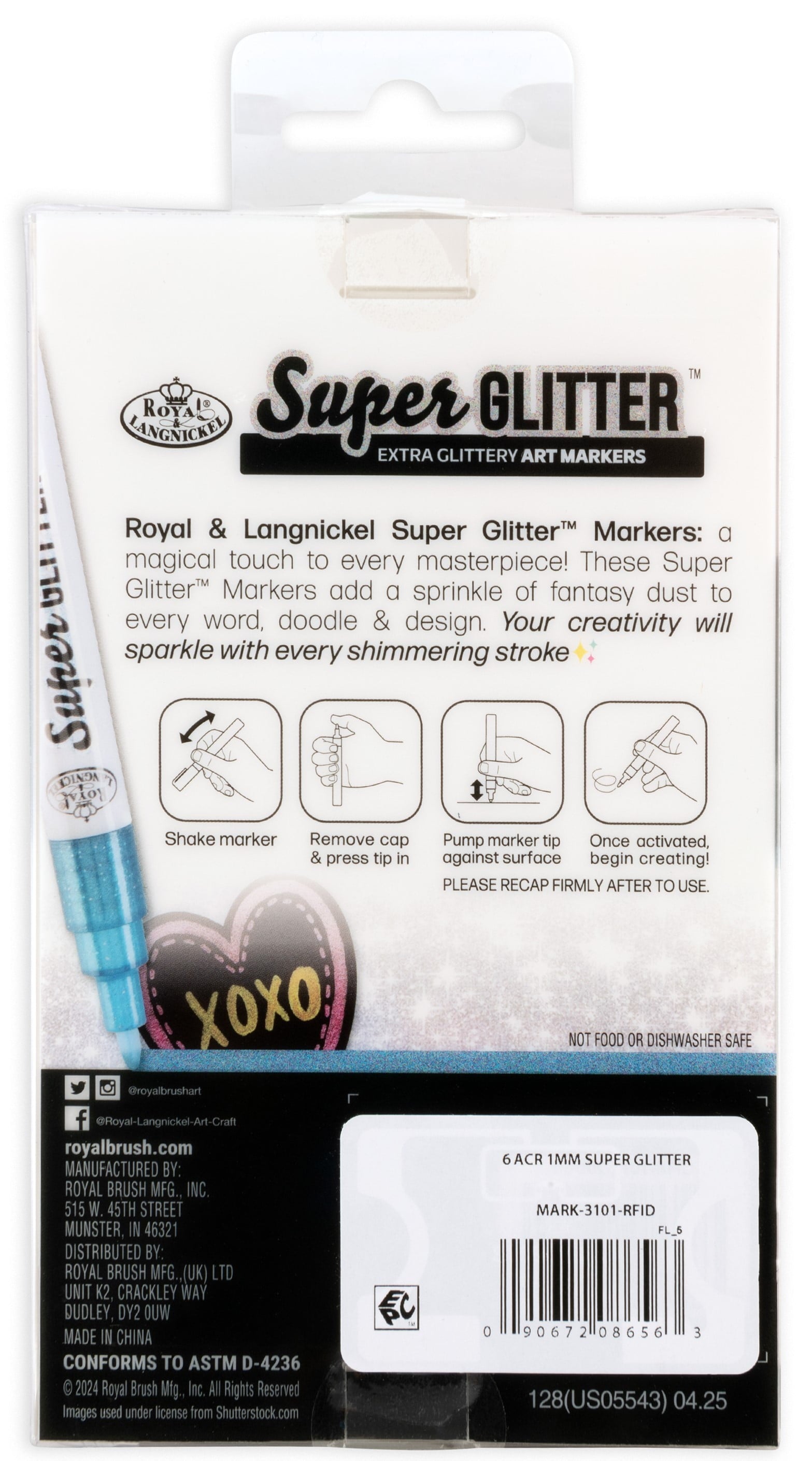 Royal & Langnickel Super Glitter Artist 6 Piece Marker Set with 1.0MM Tips - Image 2