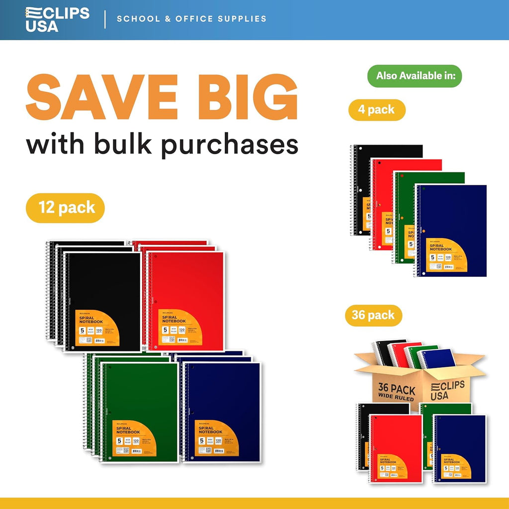 150-Sheet 5-Subject Wide Ruled Spiral Notebook with 2 Pocket Divider, 8.5” x 11”, 12-Pack - Image 6