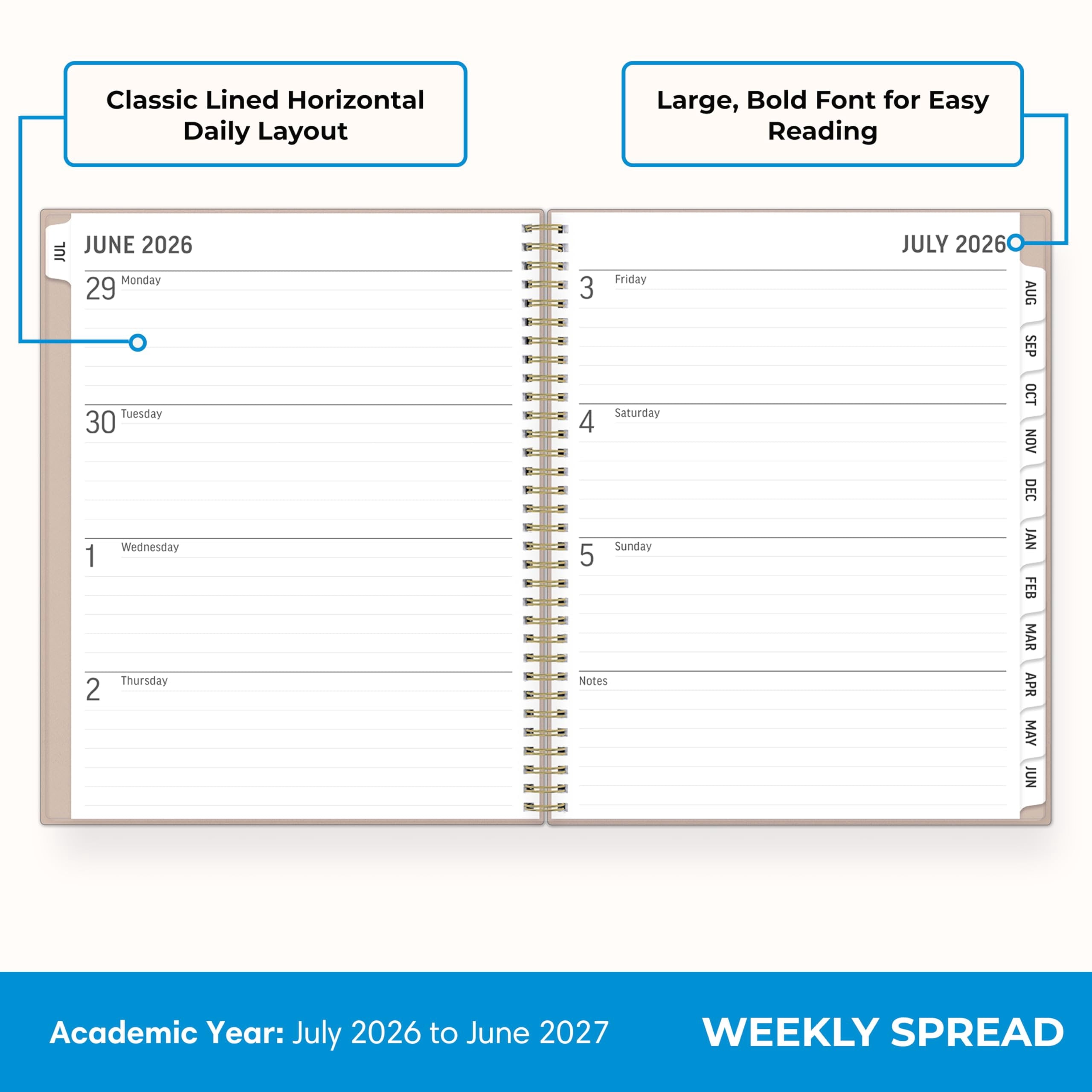 2026-2027 Large Print Weekly and Monthly Academic Year Planner Calendar, July 2026 - June 2027, 8.5" x 11", Flexible ... - Image 3