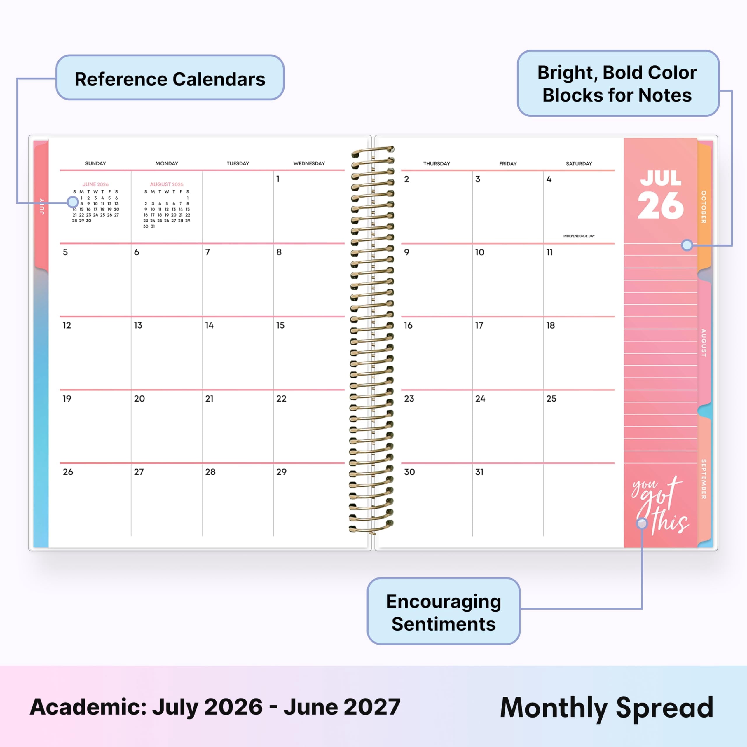 Blue Sky Livewell 2026-2027 Weekly and Monthly Academic Year Planner Calendar, July 2026 - June 2027, 7" x 9", Flexible Cover, Wirebound, Co - Image 3