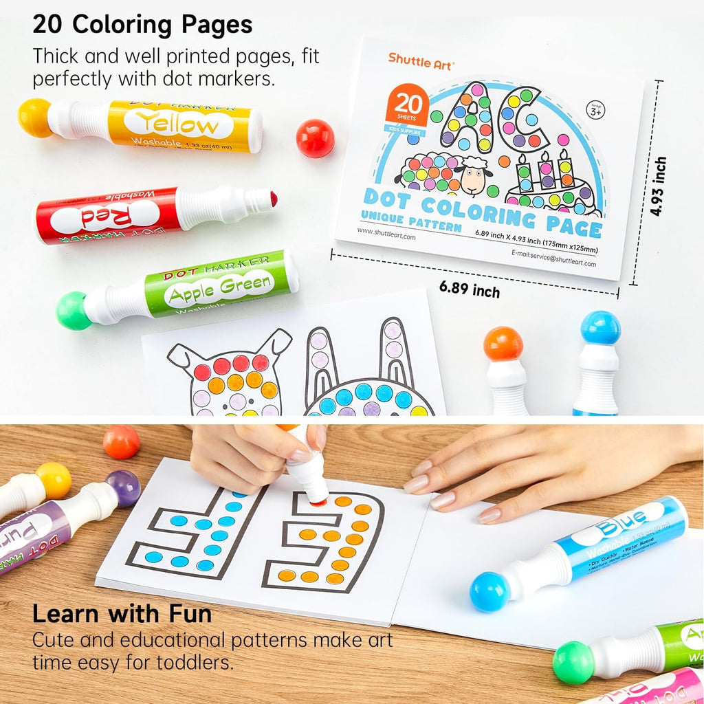 Shuttle Art Dot Makers, 12 Colors Bingo Daubers with 20 Unique Patterns of Dot Book for Art Activities, Non-Toxic Washable Coloring Markers - Image 5