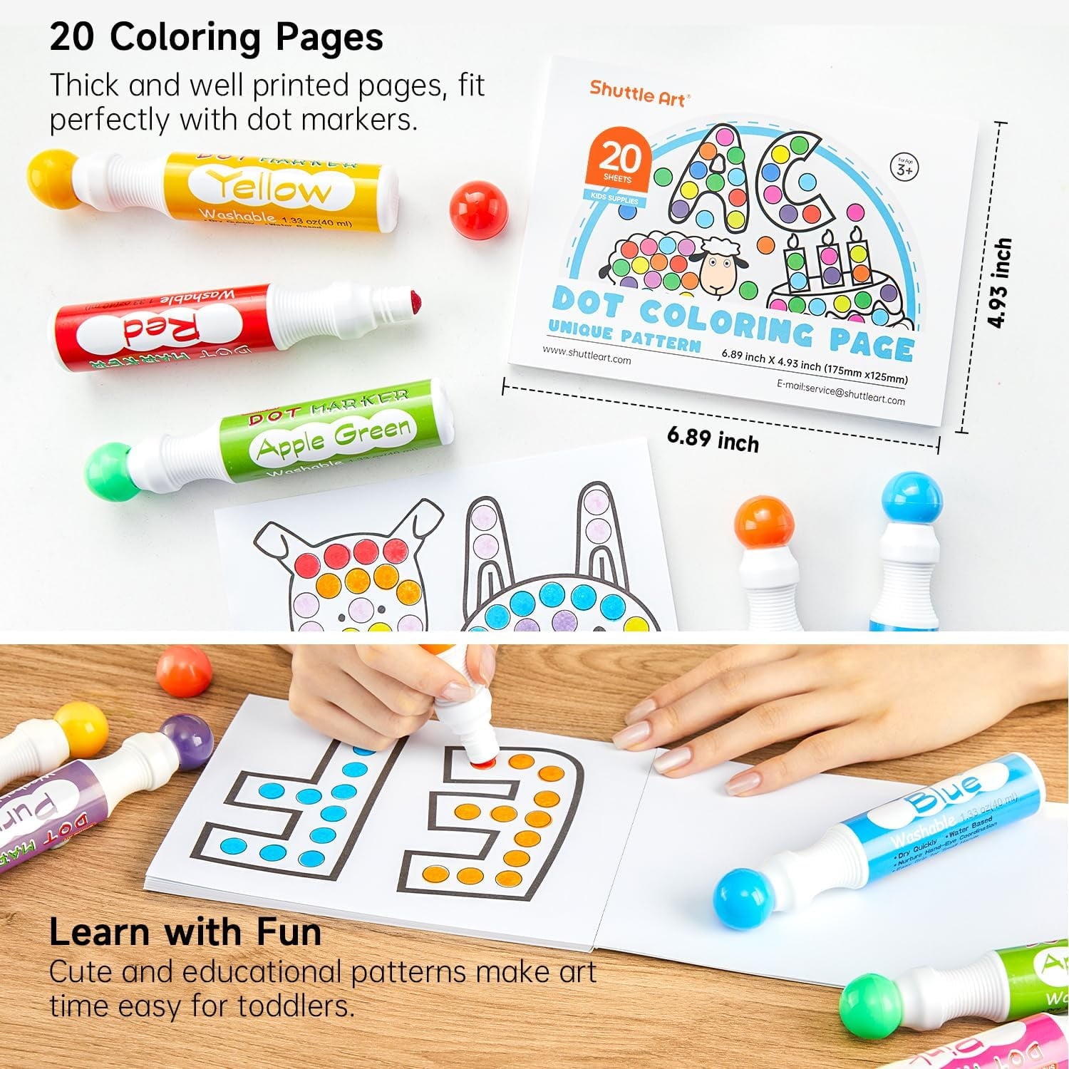 Shuttle Art Dot Makers, 12 Colors Bingo Daubers with 20 Unique Patterns of Dot Book for Art Activities, Non-Toxic Washable Coloring Markers - Image 5