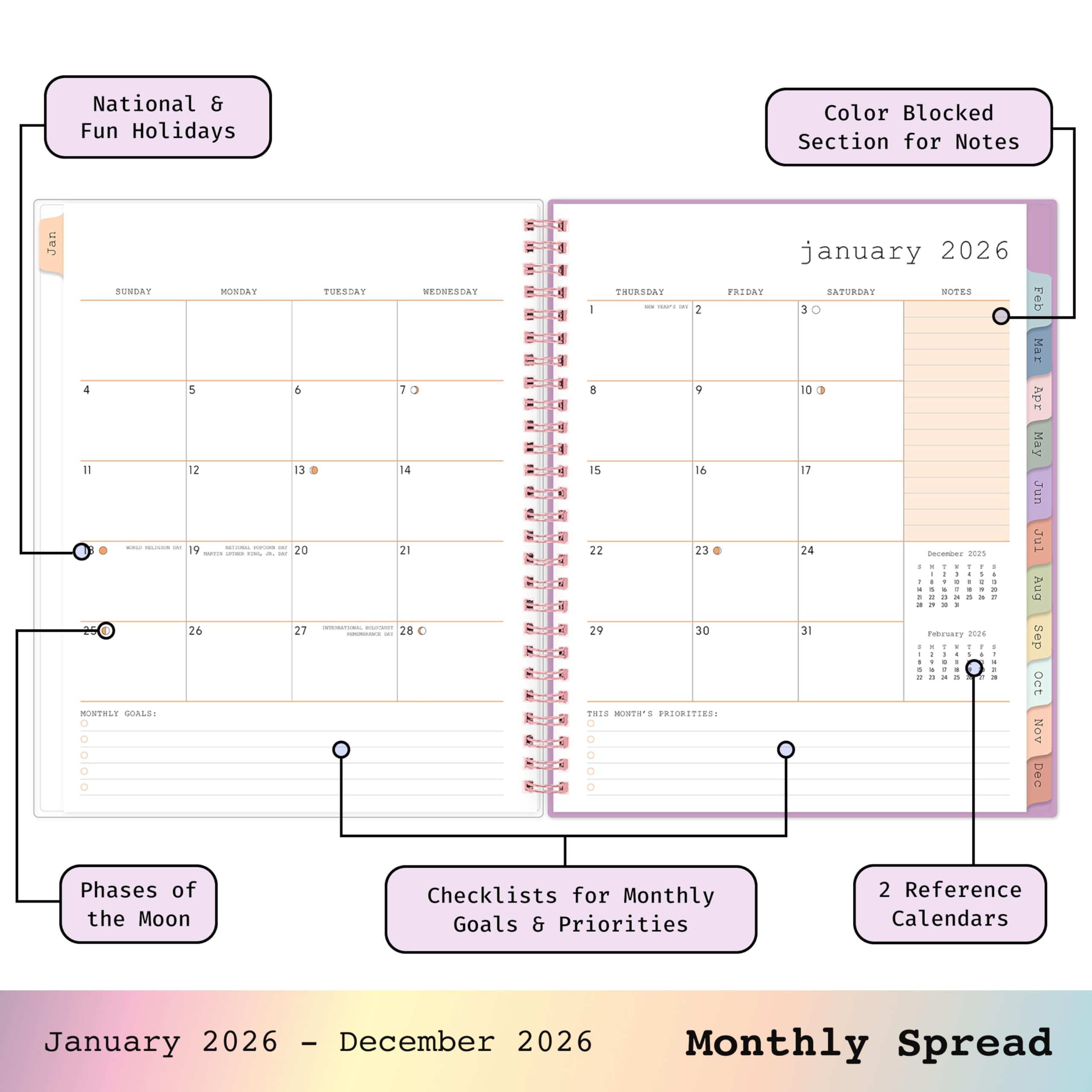 2026 Weekly and Monthly Planner Calendar, January 2026 - December 2026, 7" x 9", Flexible Cover, Durable Twin Wire Bi... - Image 4