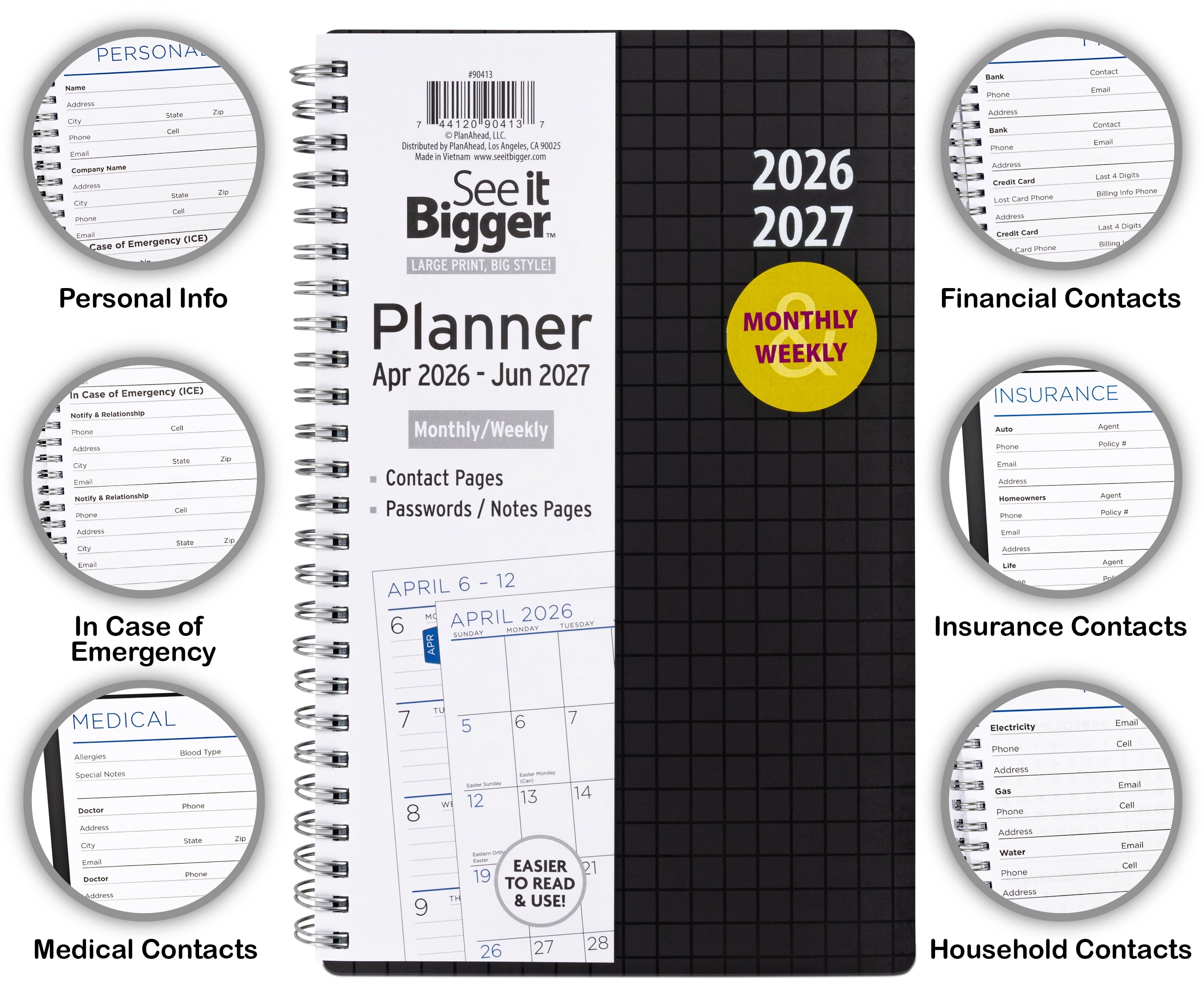 M/W Planner, Medium (5.5" x 8.75"), Black, 15-Month: Apr 2026 - Jun 2027 - Image 2