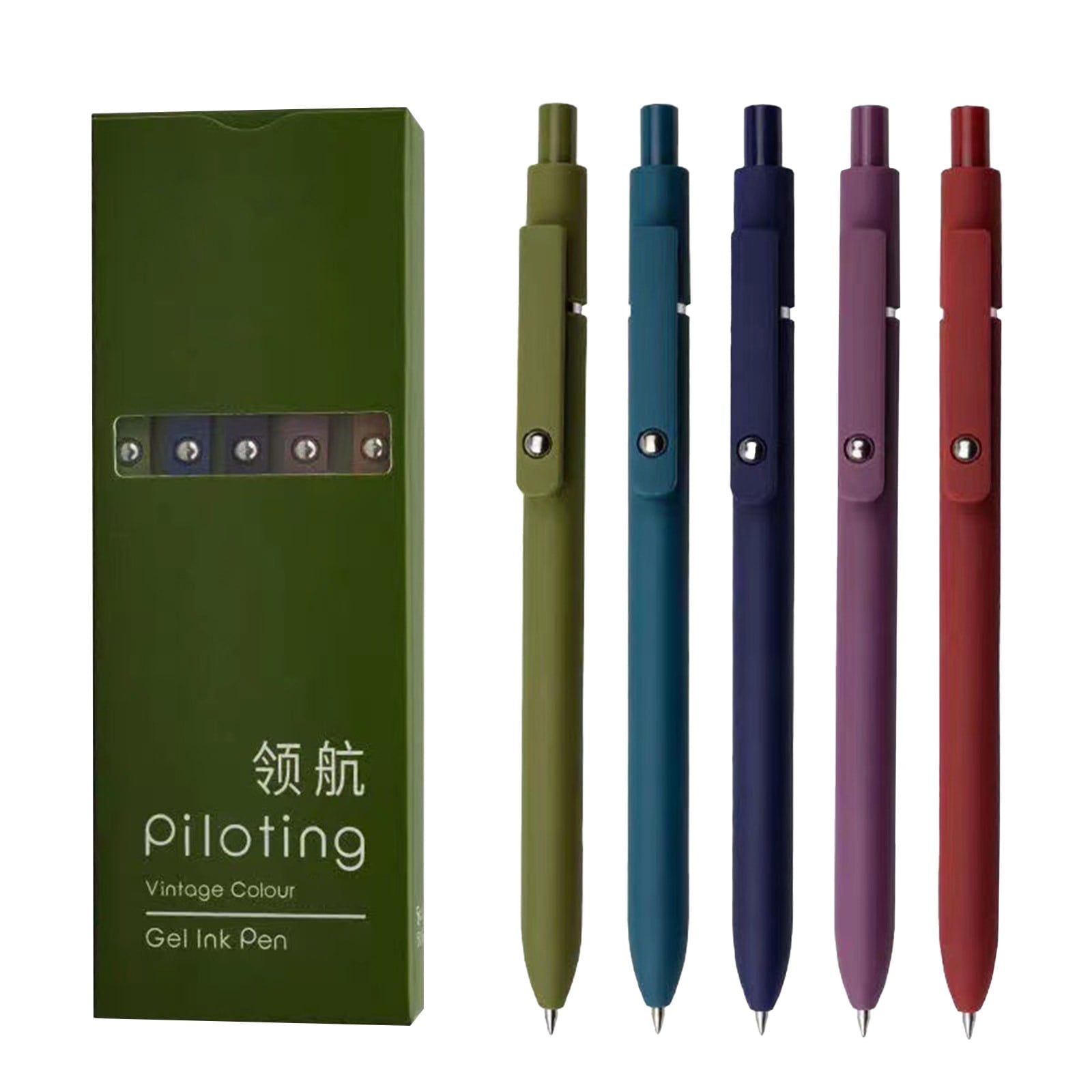5 Piece Rollerball Gel Pen Set, Multicolor Press Type Writing Instruments, Quick Dry Refillable Pens, Plastic & Metal... - Image 5