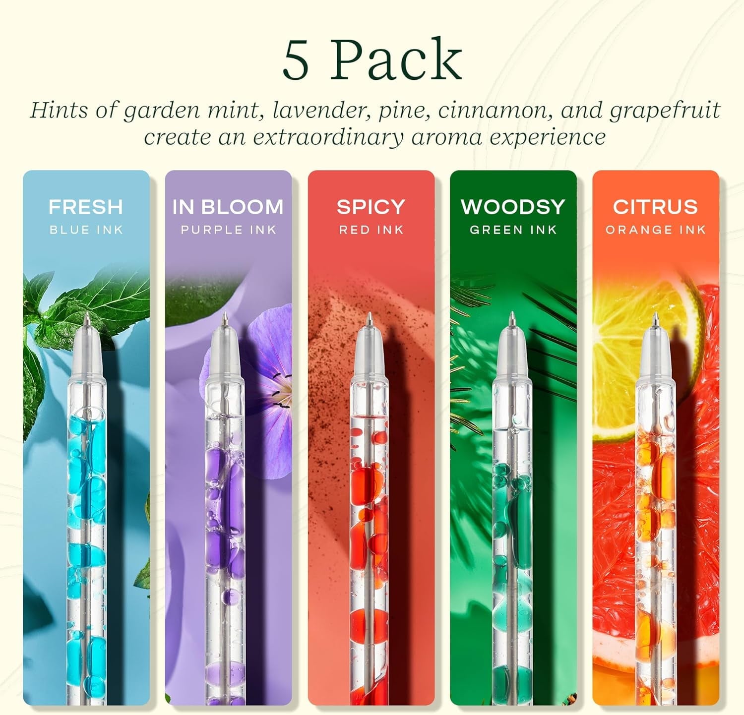Multi-Color Scented Lava Gel Pen Set, 0.5mm Colored Gel Pens Infused with Scented Essential Oil Blends, 5 Pack - Image 2