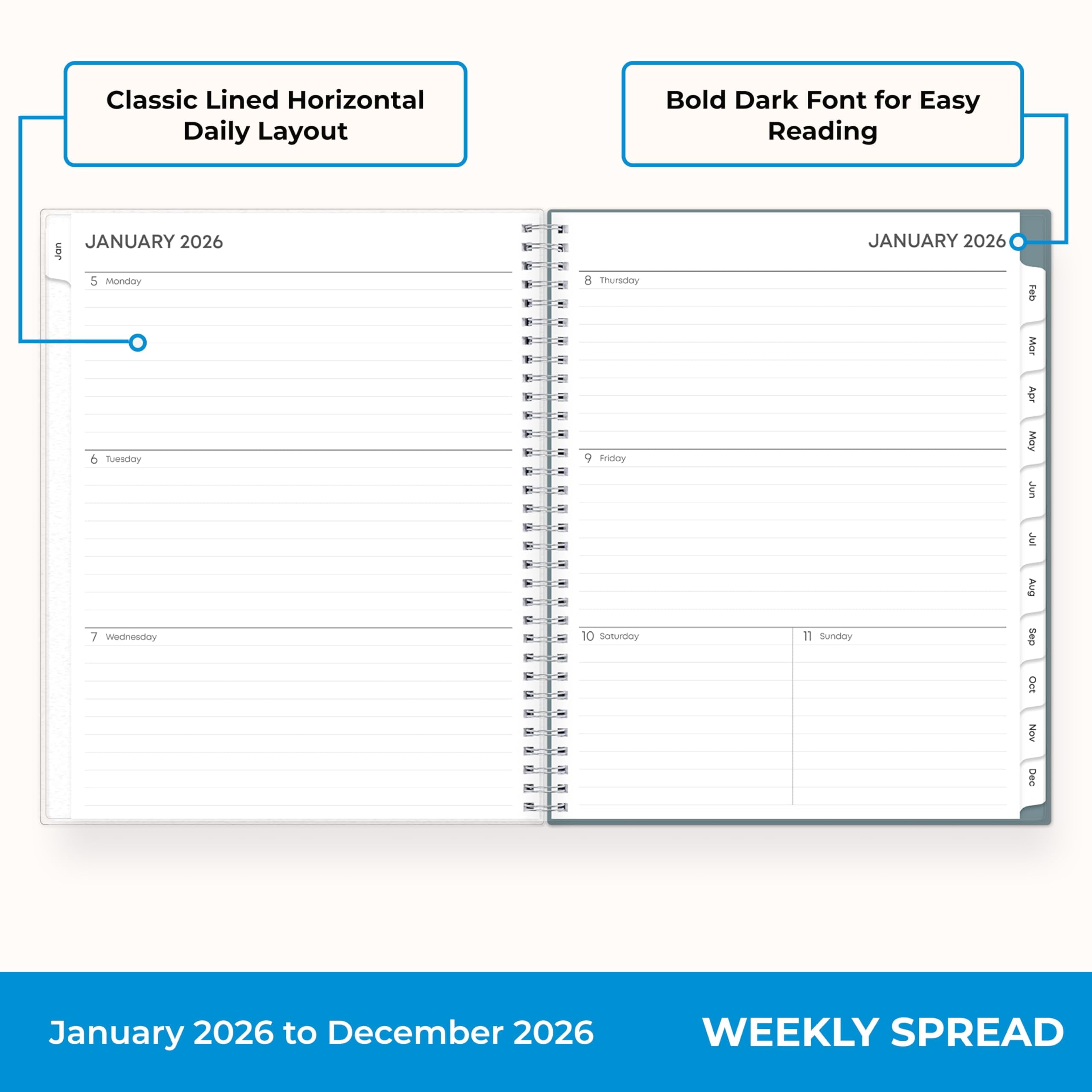 2026 Weekly and Monthly Planner Calendar, January 2026 - December 2026, 8.5" x 11", Flexible Frosted Cover, Laminated... - Image 3
