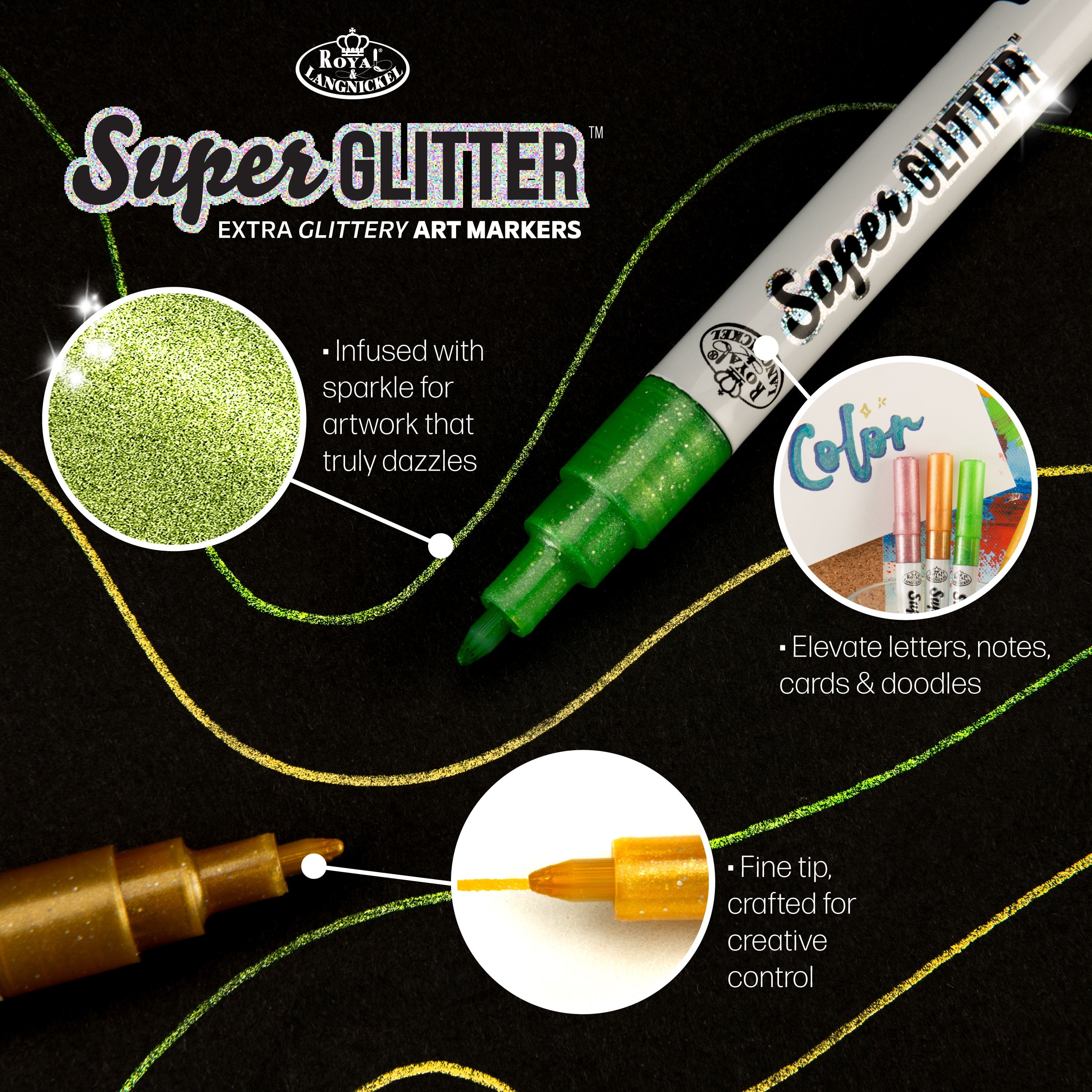 Royal & Langnickel Super Glitter Artist 6 Piece Marker Set with 1.0MM Tips - Image 5