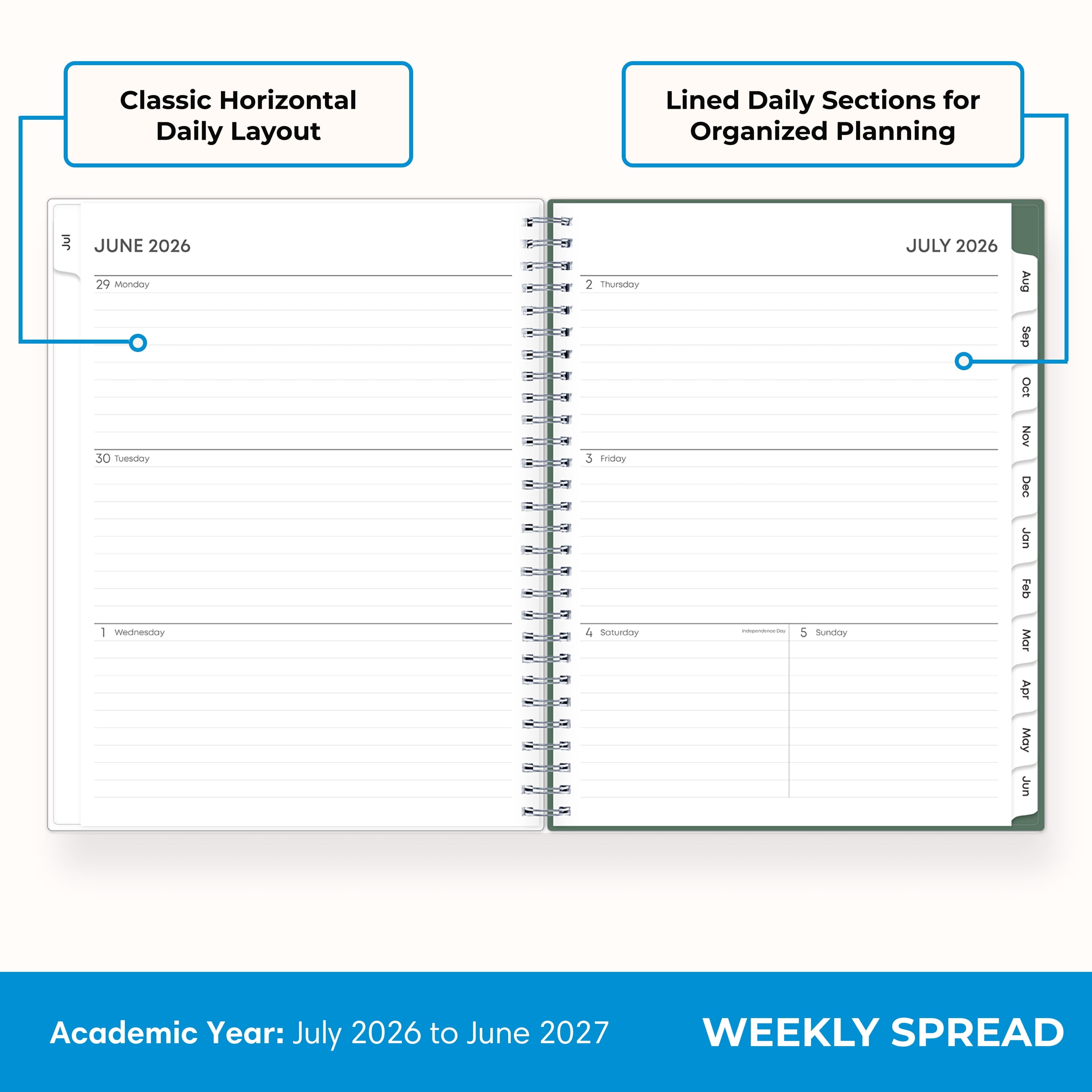 Blue Sky 2026-2027 Weekly and Monthly Academic Year Planner Calendar, July 2026 - June 2027, 8" x 10.875", Flexible Cover, Wirebound, Lamina - Image 3