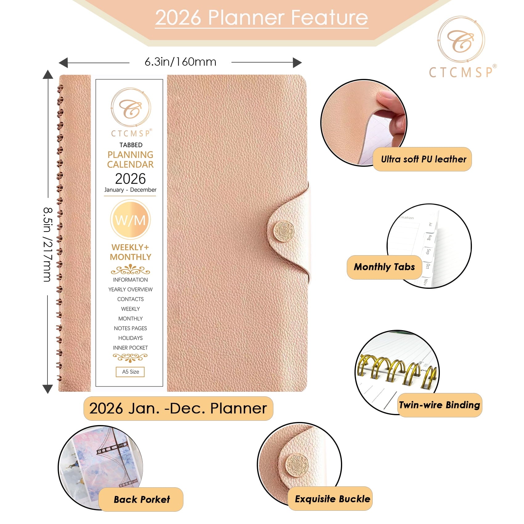 2026 Planner Yearly Calendar Notebook(Jan-Dec.2026,6.3"x8.5"),Weekly Monthly Planner 2026 for Office Home Work Gift S... - Image 5