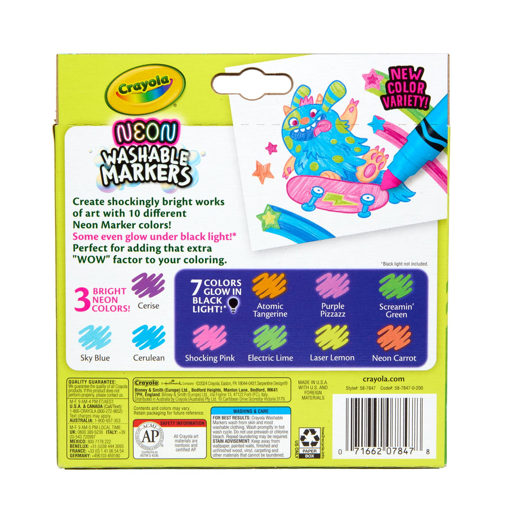 Neon Marker Set (10ct), Art Markers for Kids, 7 Glow in the Dark Marker Colors, Broad Line, Gift for Kids, Ages 3+ - Image 3
