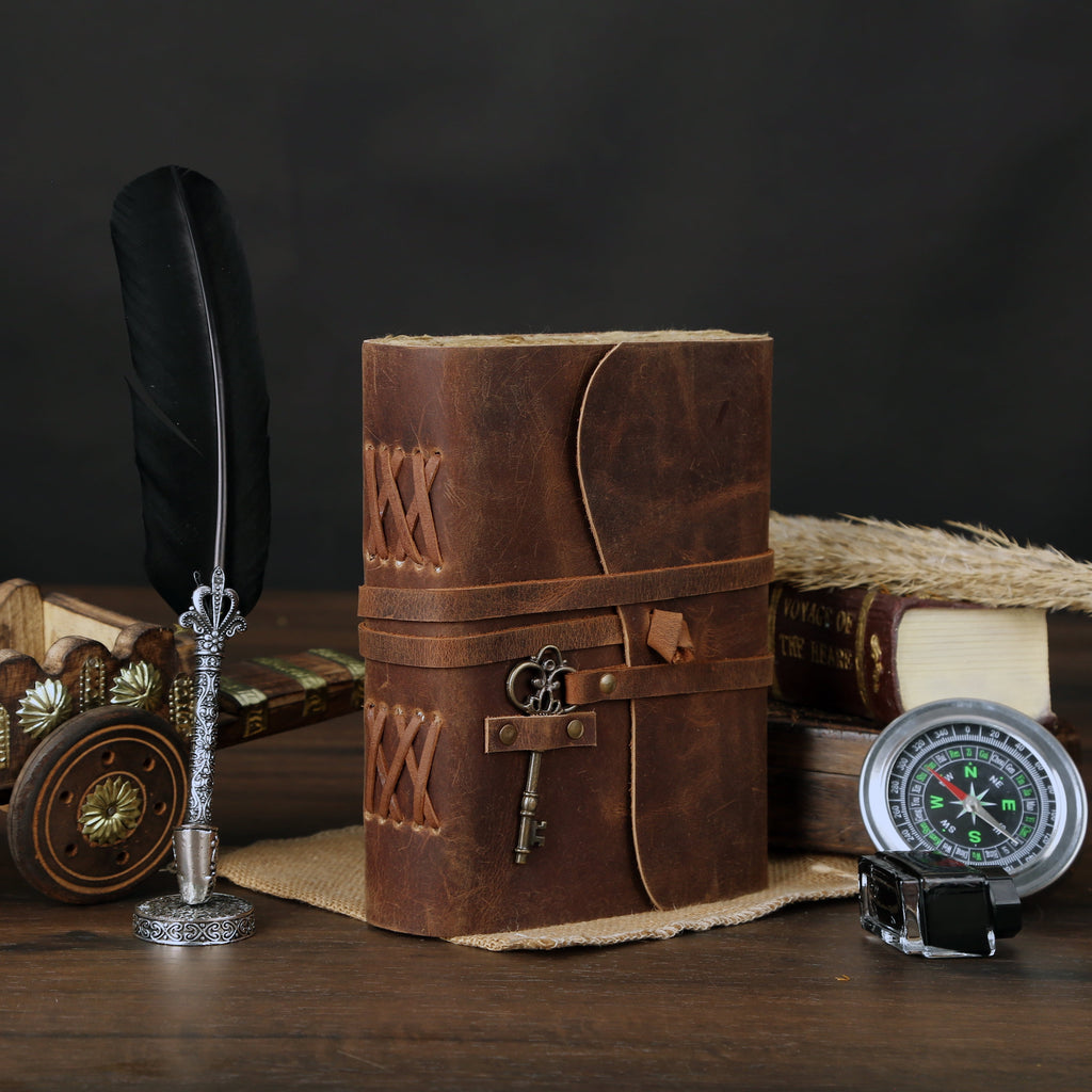Leather Journal with unlined Deckle Edge Paper and Vintage Key/Handmade Writing Notebook Diary/Bound Daily Notepad fo... - Image 6