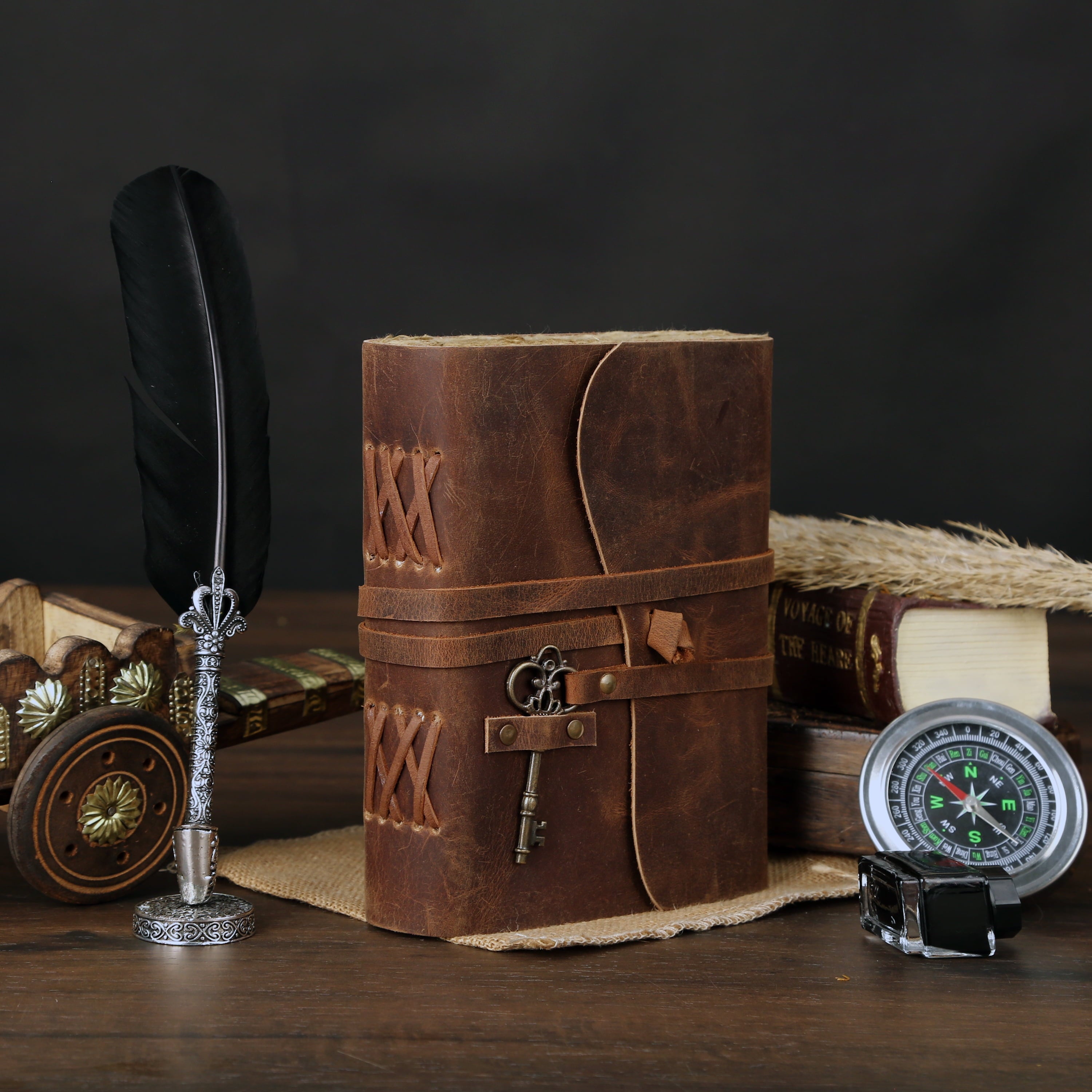 Leather Journal with unlined Deckle Edge Paper and Vintage Key/Handmade Writing Notebook Diary/Bound Daily Notepad fo... - Image 6