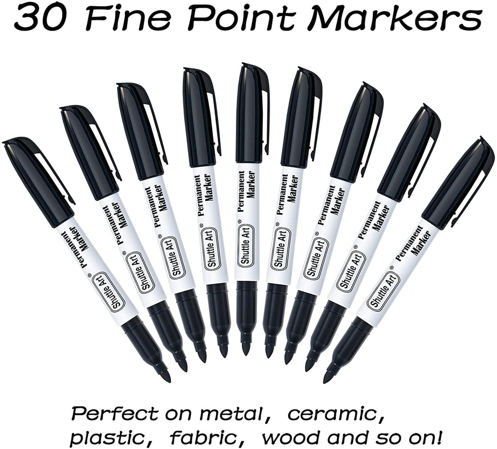 Permanent Markers, 30 Pack Black Permanent Marker set,Fine Point, Works on Plastic,Wood,Stone,Metal and Glass for Doo... - Image 2