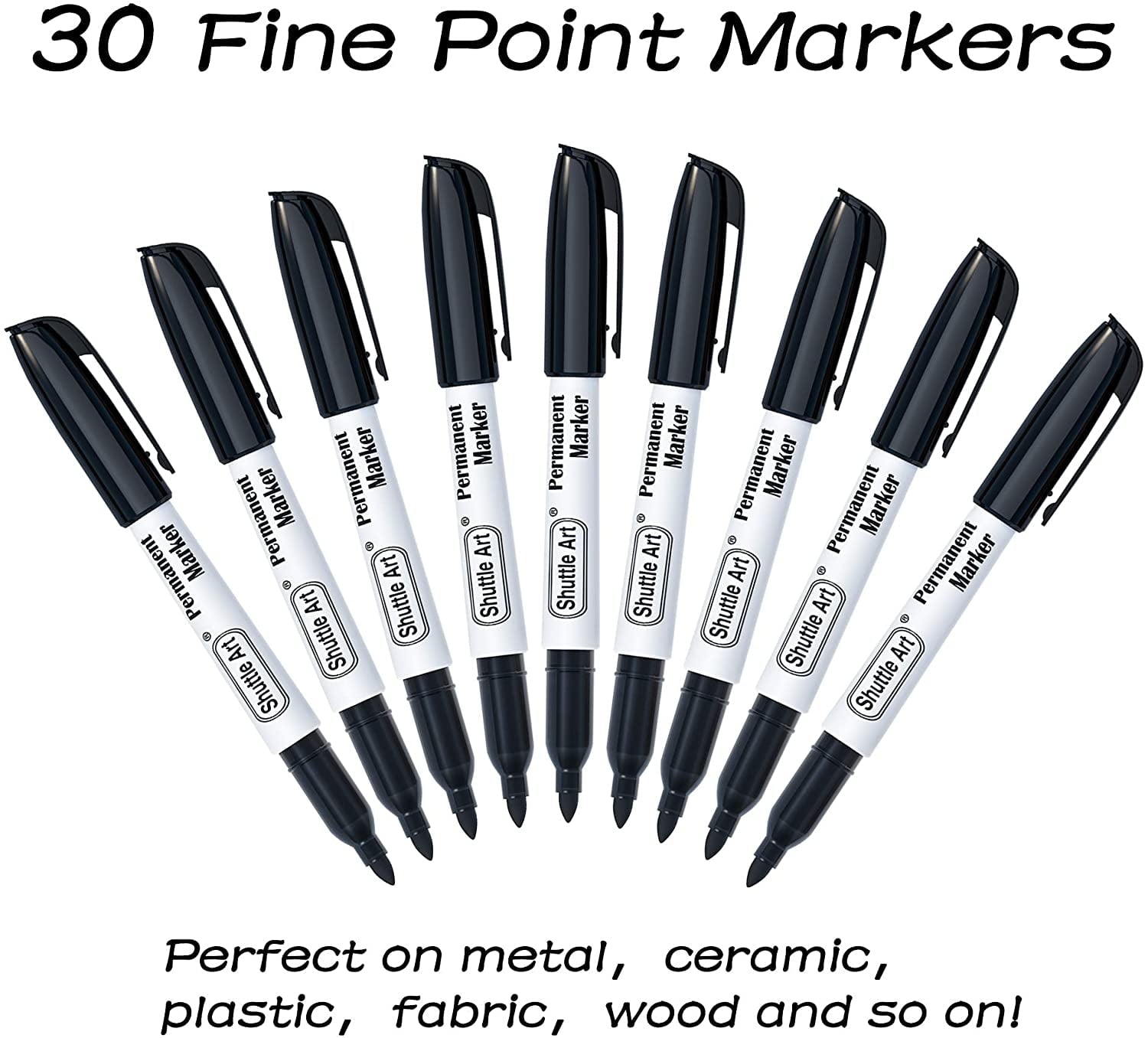 Permanent Markers, 30 Pack Black Permanent Marker set,Fine Point, Works on Plastic,Wood,Stone,Metal and Glass for Doo... - Image 2