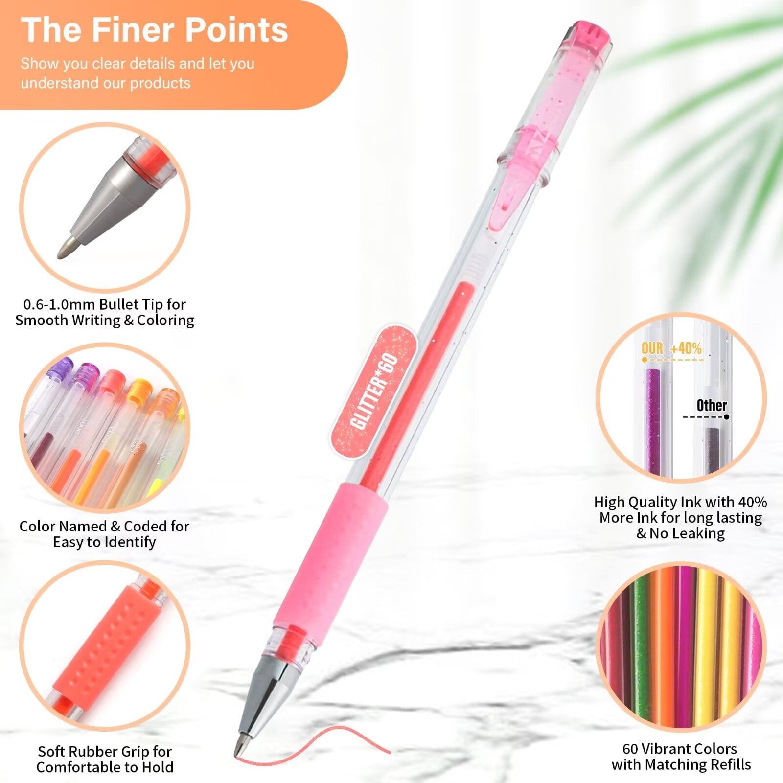 Gel Pens for Adult Coloring Books, Ink Pens Set Include 60 Colors Gel Marker Pens, 60 Matching Color Refills for Draw... - Image 2