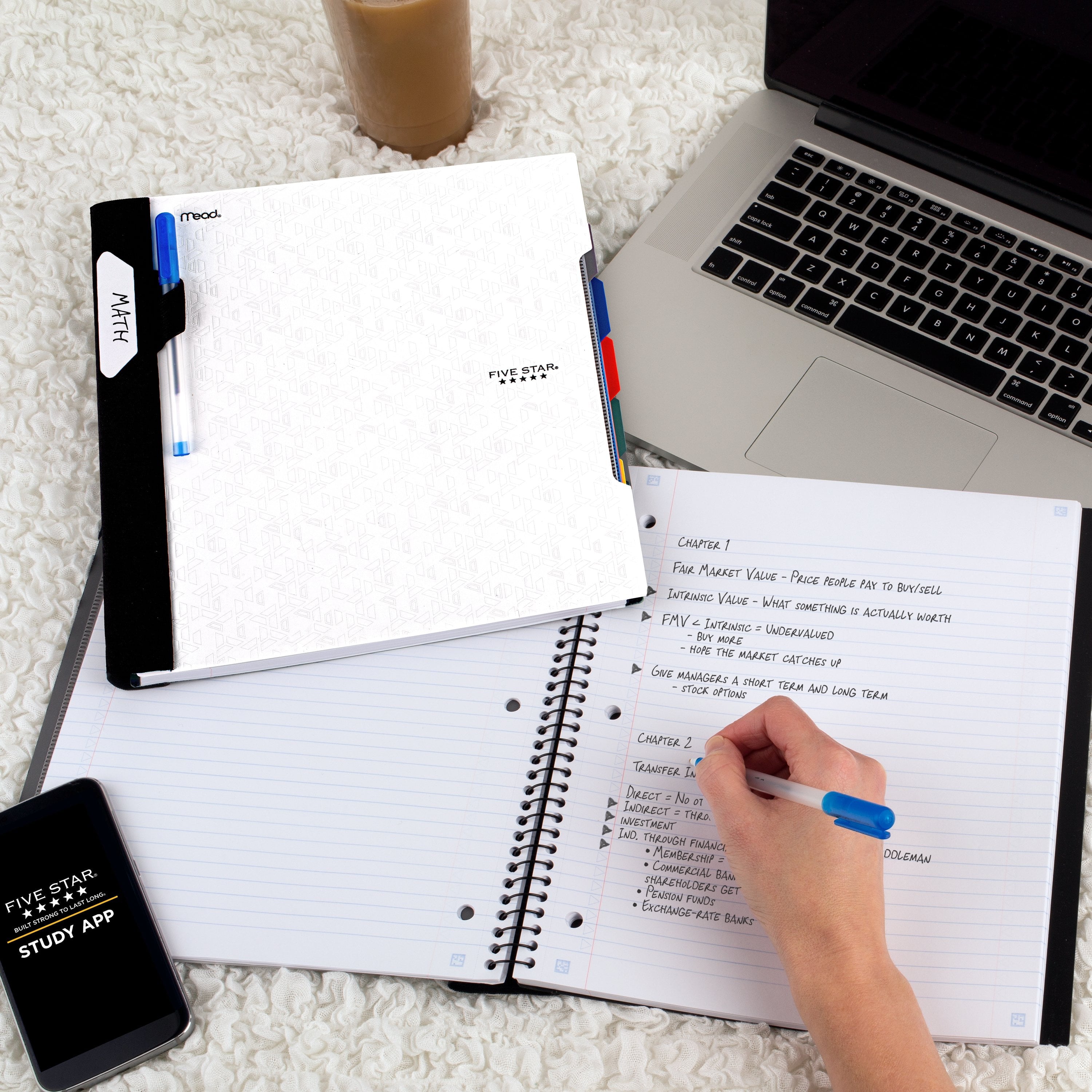 Five Star Advance 5 Subject College Ruled Notebook Plus Study App, 8.5" x 11", White, Poly, Spiral, 200 Sheets - Image 6