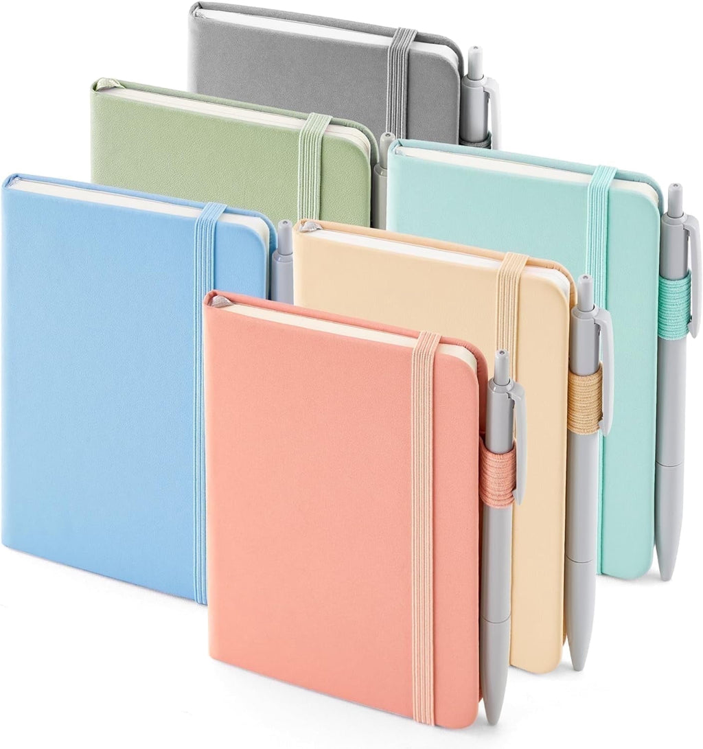 6 Pack Pocket Small Notebooks Bulk, Mini Cute Memo Notepads Hardcover College Ruled Lined Journals with Pen Holder, w...