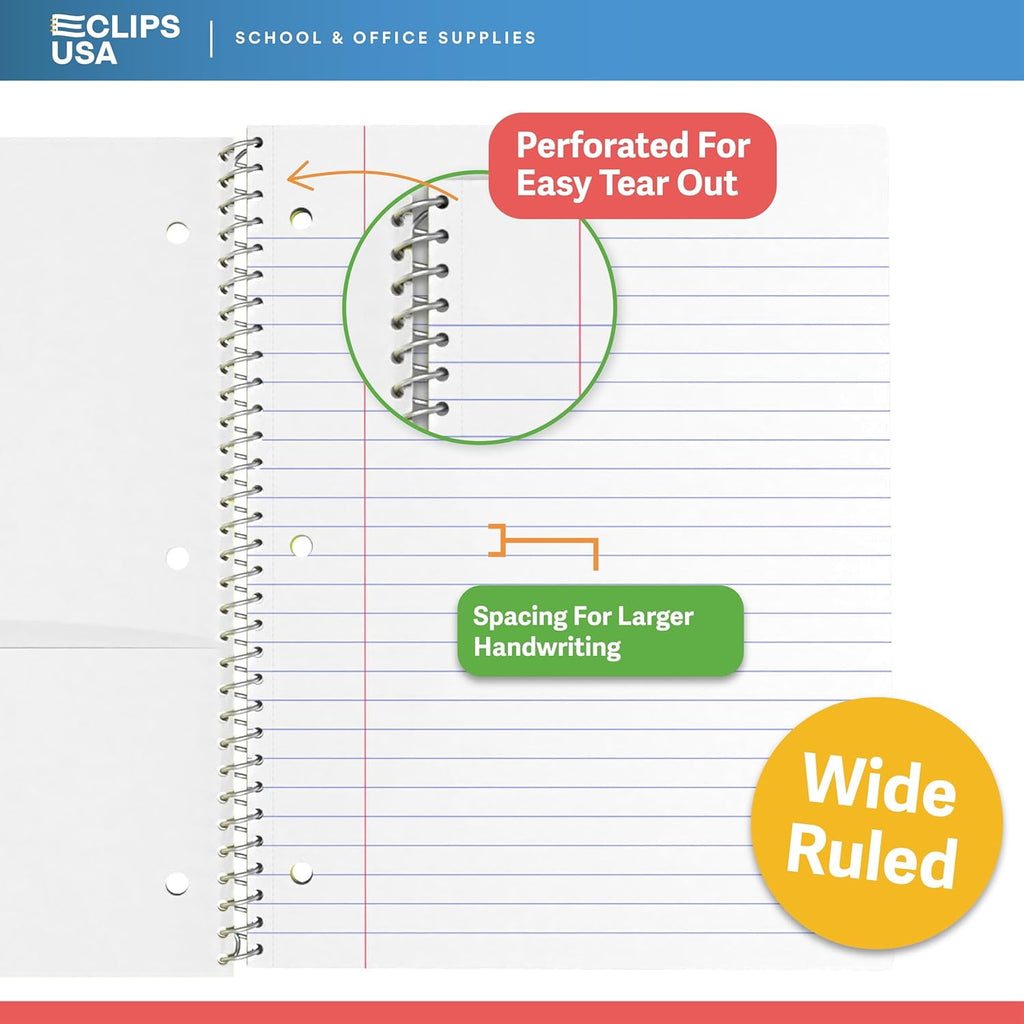 150-Sheet 5-Subject Wide Ruled Spiral Notebook with 2 Pocket Divider, 8.5” x 11”, 12-Pack - Image 4