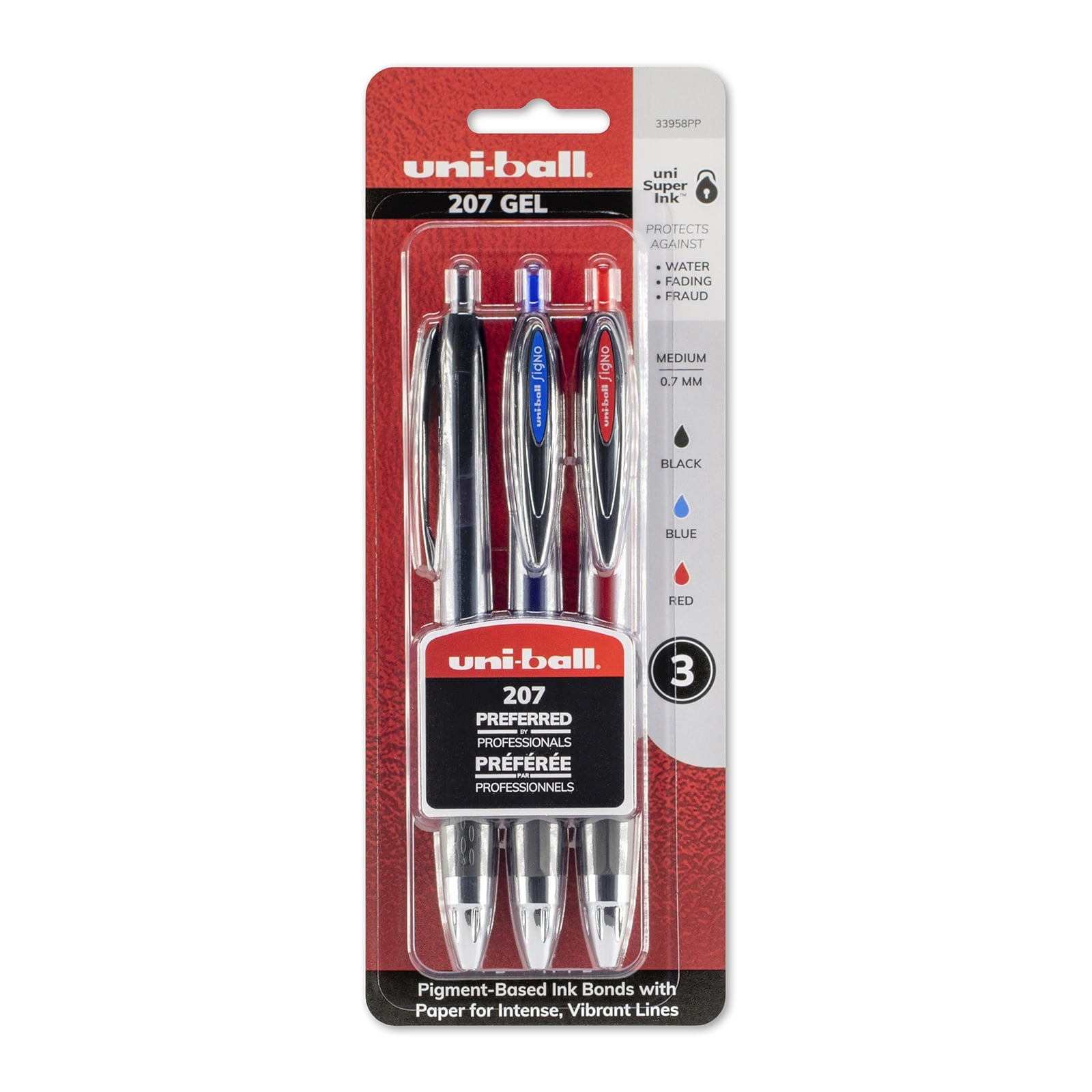uni-ball Signo 207 Retractable Gel Pen Set, .7mm, 3-Colors