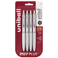 207 Plus+ Retractable Gel Pens, Medium Point (0.7mm), White Barrel, Black Ink. 4 Pack